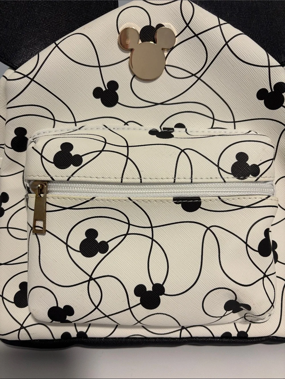 Disney Cream Mini Backpack with Black Mickey Print and Ears Brand New With Tags
